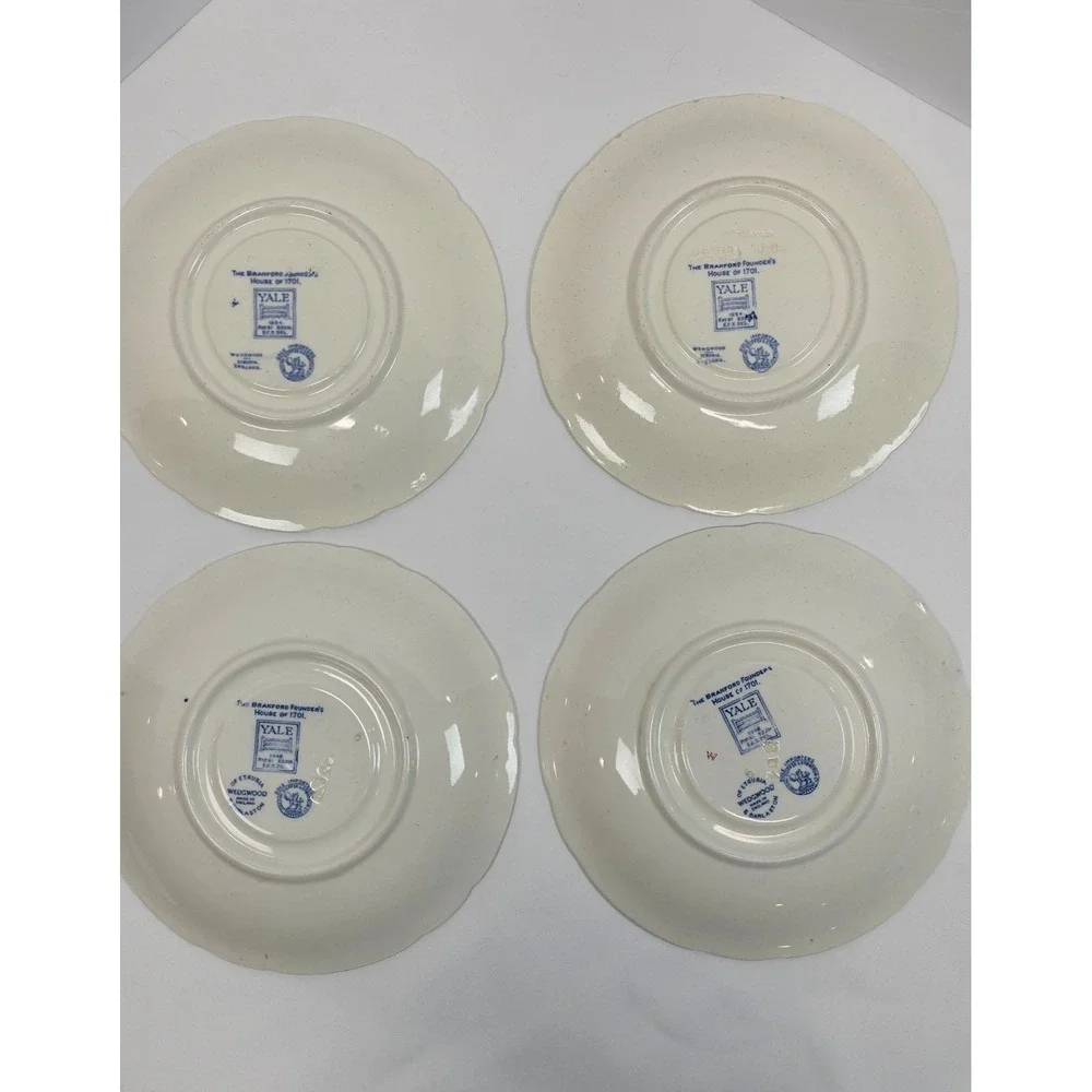 VTG Wedgwood Yale University Saucer Plates ONLY‎ Set of 4 Blue Transferware 6